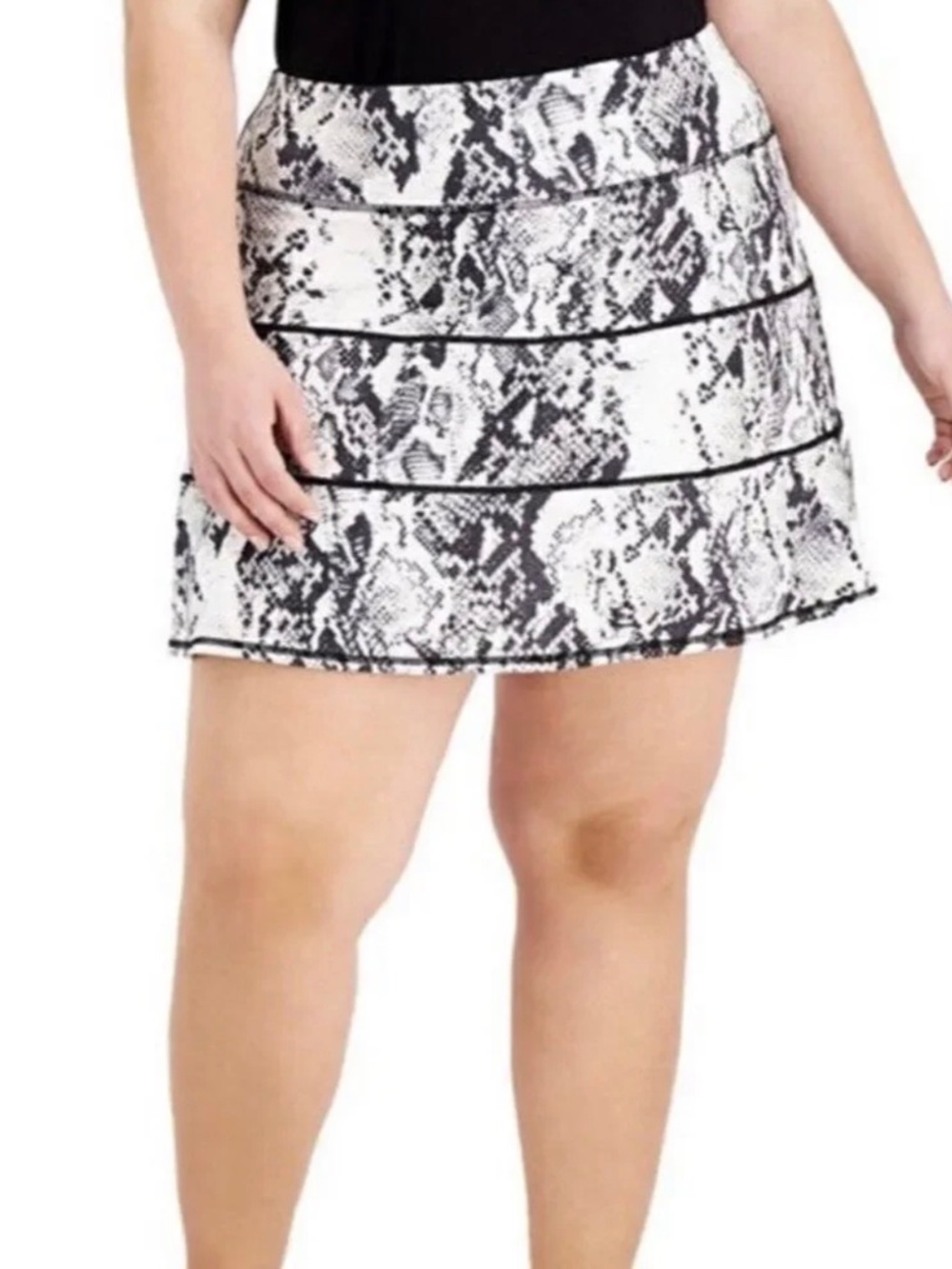 ID Ideology White Black Snake Print Tiered Skort Plus Size 2X NWT